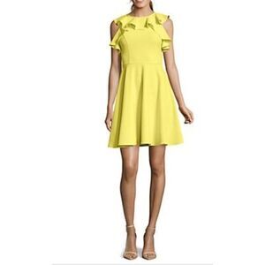 Nicole Miller Studio Women Bright Yellow Flutter Sleeve Swing Dress Size 24W NWT